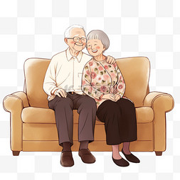 老年手绘图片_手绘重阳节元素夫妻坐在沙发上