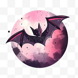 蝙蝠卡通图片_手绘元素万圣节月亮蝙蝠卡通