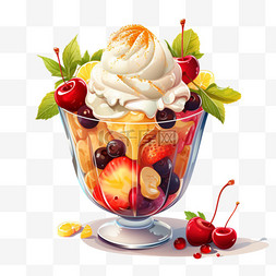 冰激凌圣代实物图片_夏日水果冰淇淋圣代冷饮甜品元素