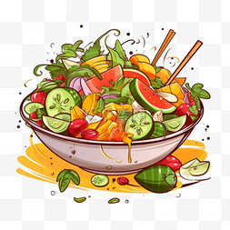 美食烹饪背景图片_木瓜沙拉横幅标志卡通艺术插图