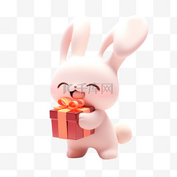 手绘的礼盒图片_中秋节小兔子卡通3d元素礼物