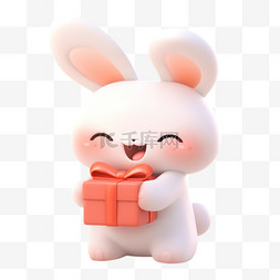 中秋节卡通3d小兔子礼物元素