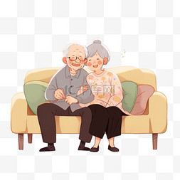 卡通重阳节元素手绘夫妻坐在沙发