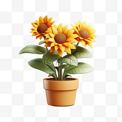 盆栽太阳花图片_向日葵盆栽3D太阳花朵元素