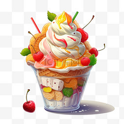 冰淇淋钵仔糕图片_夏日水果冰淇淋圣代冷饮甜品元素