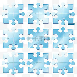 蓝色拼图块图片_蓝色模板上的拼图部分。拼图2、3