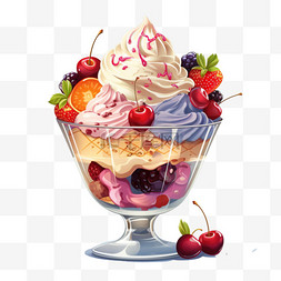 清凉夏日冰淇淋图片_夏日水果冰淇淋圣代冷饮甜品元素