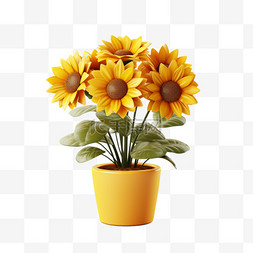 向日葵盆栽3D太阳花朵元素