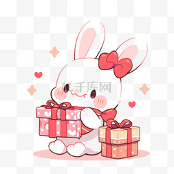 中秋节拿礼物兔子卡通手绘元素