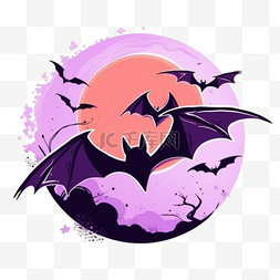 蝙蝠夜行图片_月亮蝙蝠万圣节卡通手绘元素
