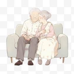 卡通重阳节元素夫妻坐在沙发上手