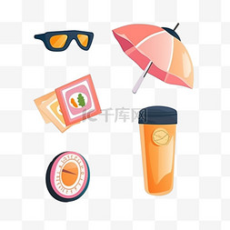夏天度假漂浮装饰素材遮阳伞墨镜