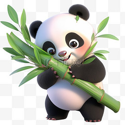国潮熊猫吃面条图片_熊猫抱着竹子卡通3d元素