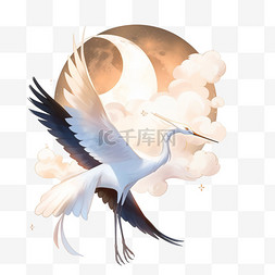 白露节气飞翔白鹭月光元素卡通