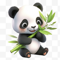 白色竹子图片_可爱熊猫抱着竹子卡通元素3d