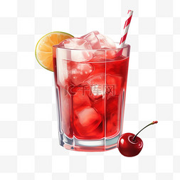 卡通手绘饮料果汁红色樱桃元素写