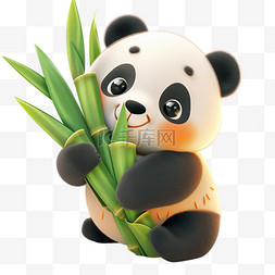 抱枕可爱模板图片_可爱3d熊猫抱着竹子元素