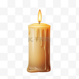 黄色点燃的蜡烛泛黑写实元素装饰