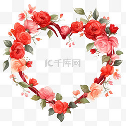 红玫瑰花心形框架插画