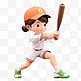 亚运会3D人物竞技比赛打棒球的黄帽女孩