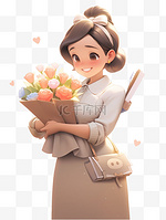 教师节捧花的女老师人物形象