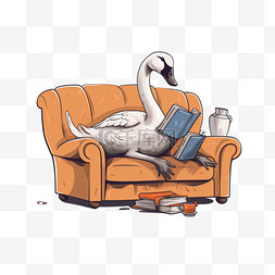 沙看书图片_鹅在沙发上看书和放松