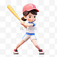 亚运会3D人物竞技比赛打棒球的粉帽女孩