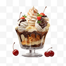 冰激凌圣代海报图片_蛋糕杯巧克力圣代水果奶油元素写