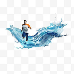 带着蓝色流动的波浪奔跑的人
