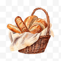 西式面包手绘图片_水彩美味西式面包篮子扣元素