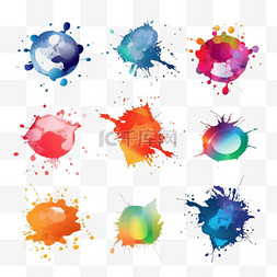 矢量水滴飞溅图片_彩色墨点集。飞溅的抽象形状。矢