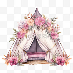 卡通水彩鲜花图片_水彩粉色鲜花帐篷免扣元素