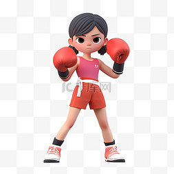 拳击比赛人物图片_亚运会3D人物竞技比赛项目双马尾