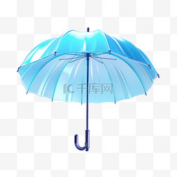 蓝色雨伞3D可爱图标元素