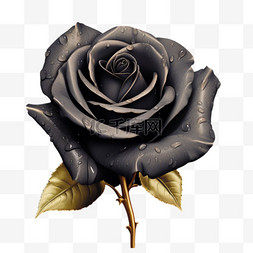 黑色叶子图片_黑色玫瑰带叶子写实元素装饰图案