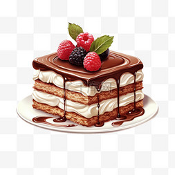 蛋糕图案装饰图片_提拉米苏蛋糕水果奶油元素写实装