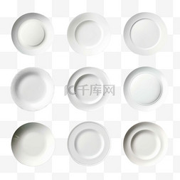 白色盘子，逼真的3d陶瓷餐具顶部