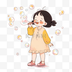 白色的泡泡图片_卡通元素可爱女孩吹泡泡
