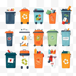 卡通垃圾桶图标图片_彩色垃圾桶的白色背景符号用于容