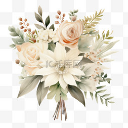 手绘白色花朵装饰图片_水彩白色花朵绿色植物免扣元素