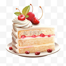 奶油樱桃蛋糕甜点写实元素装饰图