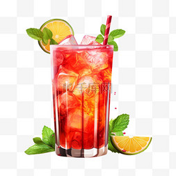 写实果汁图片_红色水果汁饮料吸管元素写实装饰