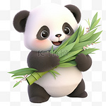 可爱熊猫元素抱着竹子3d