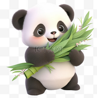 军人卡通3d高清图片大全_可爱熊猫元素抱着竹子3d