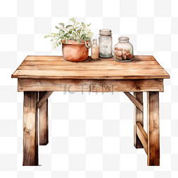 桌子玻璃图片_水彩玻璃罐木桌免扣元素