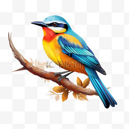 小鸟橘色鲜艳蓝色写实元素装饰图