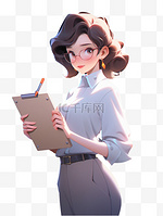 教师节女老师人物3D卡通形象