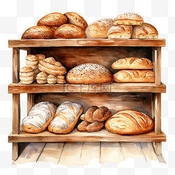 手绘烤面包图片_水彩小麦烤面包架免扣元素