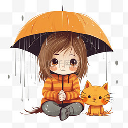 躲雨斗篷图片_躲雨的女孩和猫