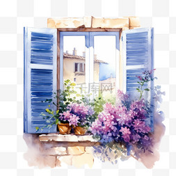 手绘窗台花朵图片_水彩大自然鲜花窗台免扣元素